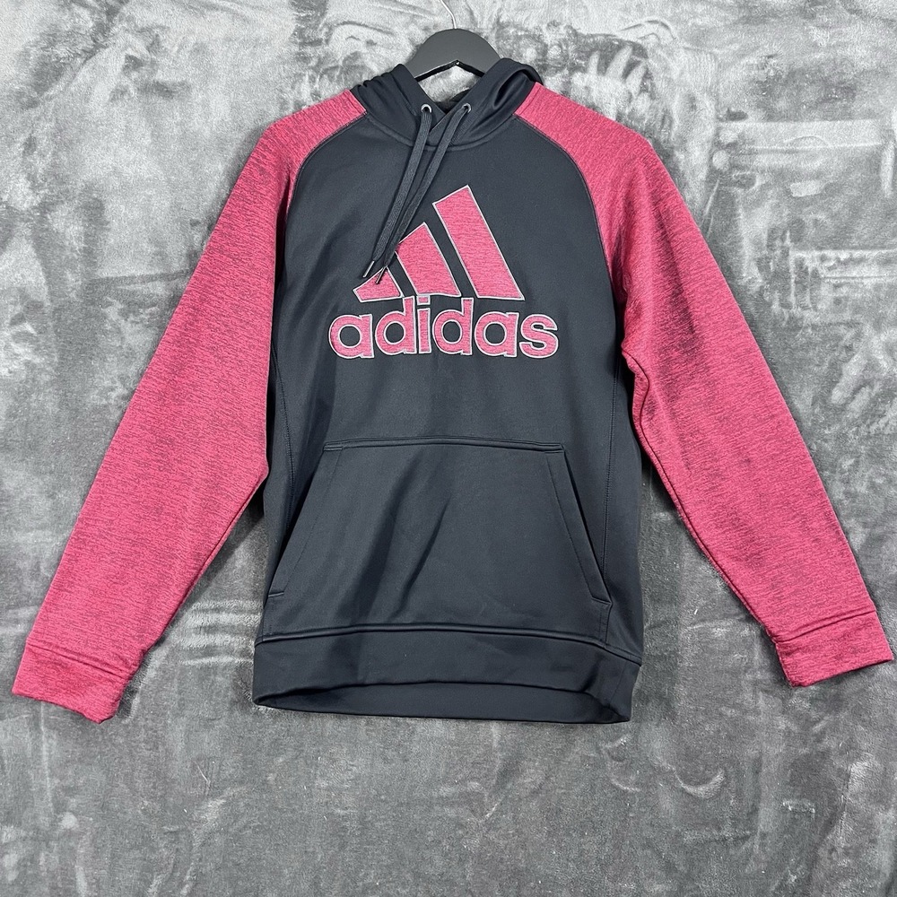 Adidas Hoodie Mens Size Small Climawarm Pullover Read Black Logo Hood Pockets